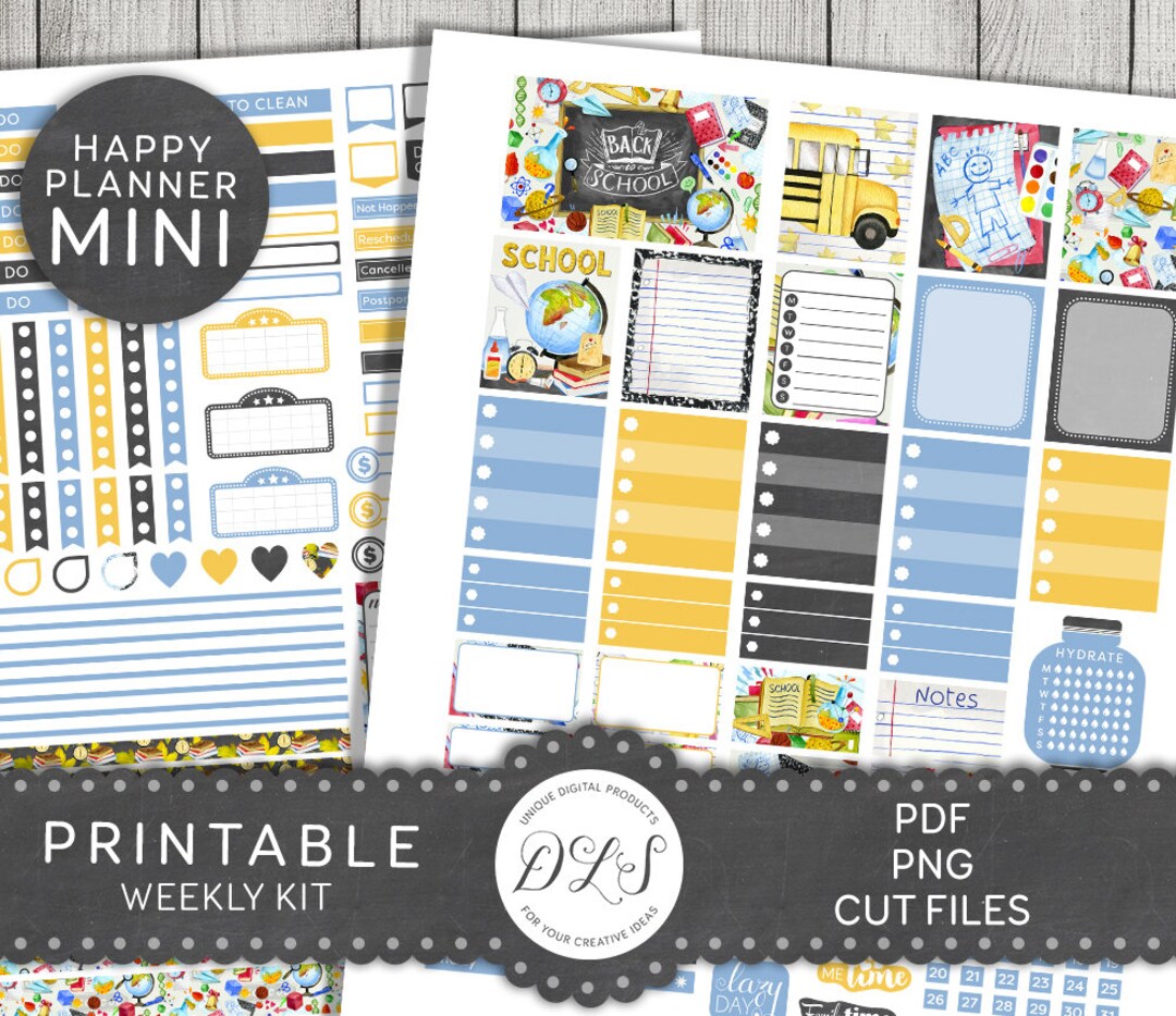 Printable BACK TO SCHOOL Planner Stickers, Mini Happy Planner Stickers ...