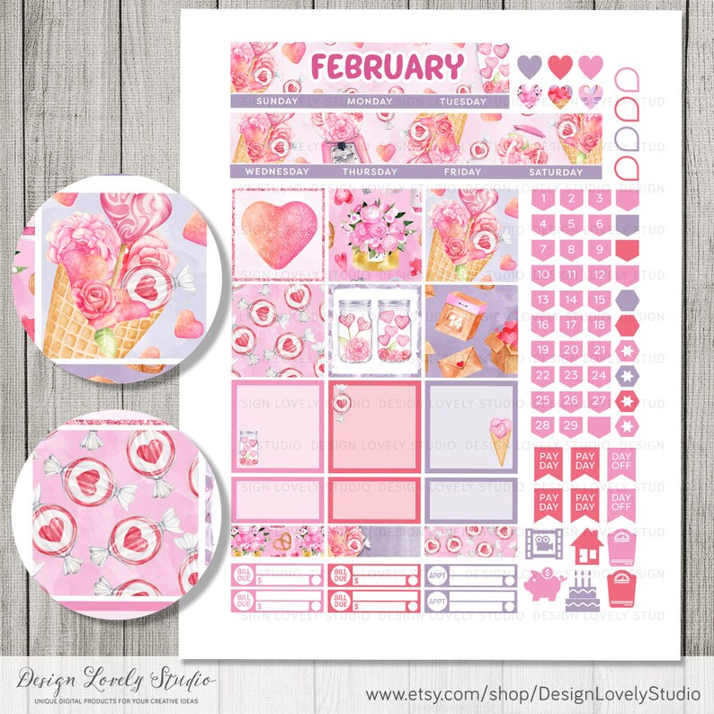 Printable FEBRUARY Planner Stickers Kit, Happy Planner FEBRUARY Monthly ...