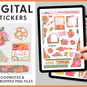 Adesivos de diário digital, adesivos florais, kit de boas notas, adesivos de verão, adesivos de planejador digital Goodnotes, adesivos para Ipad, DJ107