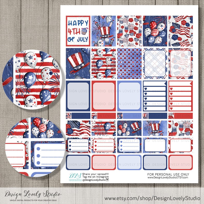 4th of July Weekly Sticker Kit, Printable Planner Stickers Kit, July ...