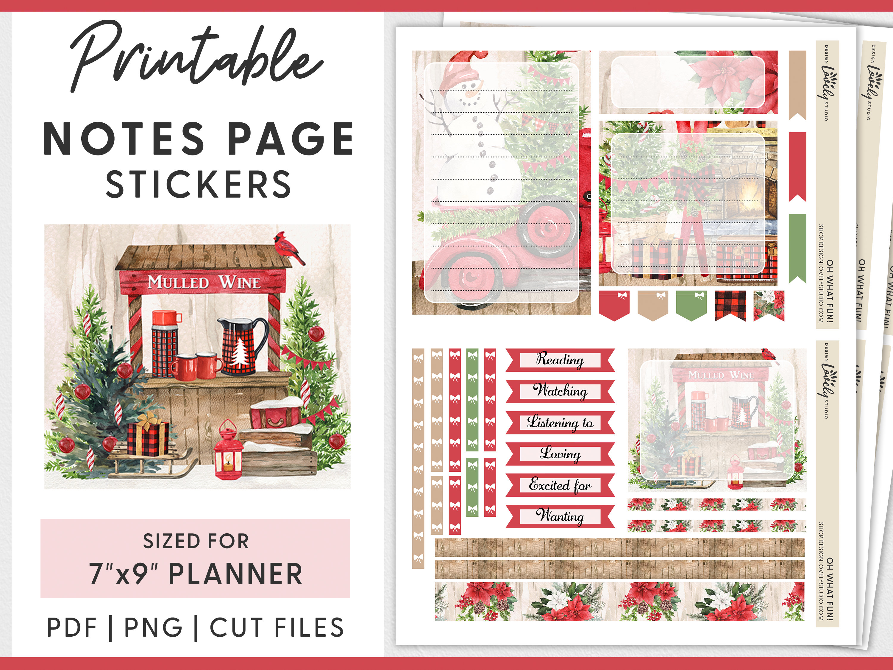 December Notes Decorations December Notes Page Kit, Printable Planner Stickers, Monthly Sticker ...