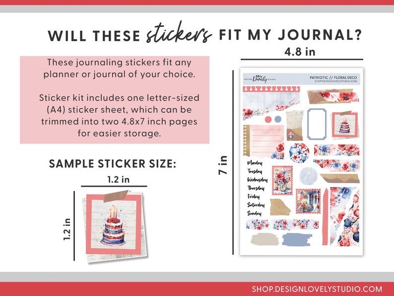Patriotic Journaling Sticker Kit, 4th of July, Deco Stickers, Planner ...