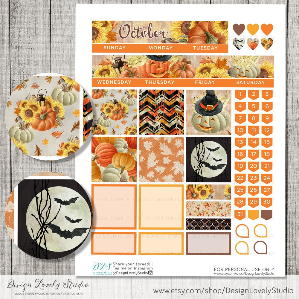 Big Happy Planner October Stickers Kit Printable October | Etsy