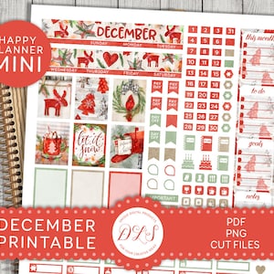 Afdrukbare DECEMBER maandelijkse Kit, Mini Happy Planner December Planner Stickers, December maandelijkse afdrukbare Stickers Kit, gesneden bestanden, MM178