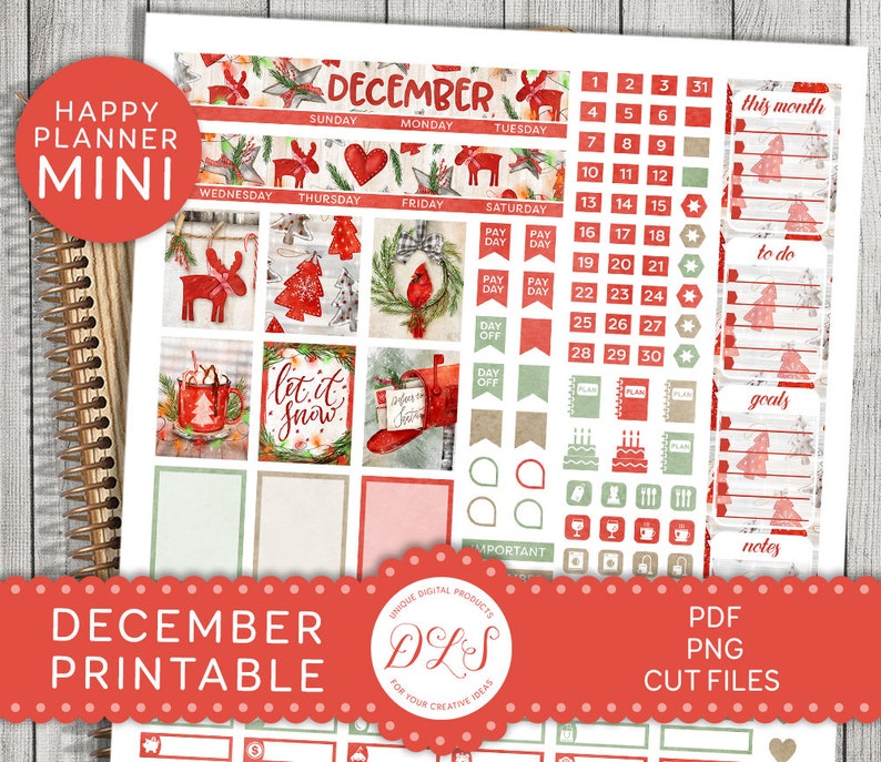 Printable DECEMBER Monthly Kit Mini Happy Planner December - Etsy