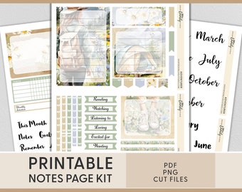 July Notes Page Kit, June Notes Page Kit, August Notes Page Stickers, Printable Planner Stickers, Hiking, Camping, Vacation, Nature, ECN268