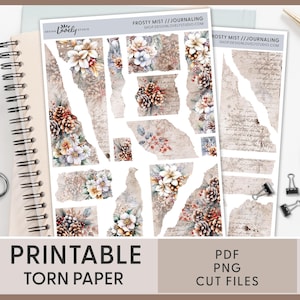 Adesivi stampabili floreali invernali in carta strappata, adesivi in carta strappata, adesivi per diario, adesivi decorativi natalizi, adesivi per planner, JS189