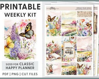Butterfly Planner Stickers, Spring Stickers, Summer Stickers, Printable Happy Planner Stickers Floral Stickers, Weekly Stickers Kit, HP227