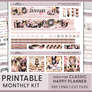 Kit d'autocollants mensuels de janvier, autocollants d'agenda de janvier, autocollants nouvel an, autocollants d'agenda mensuels imprimables, Happy Planner Kit, HPMV241