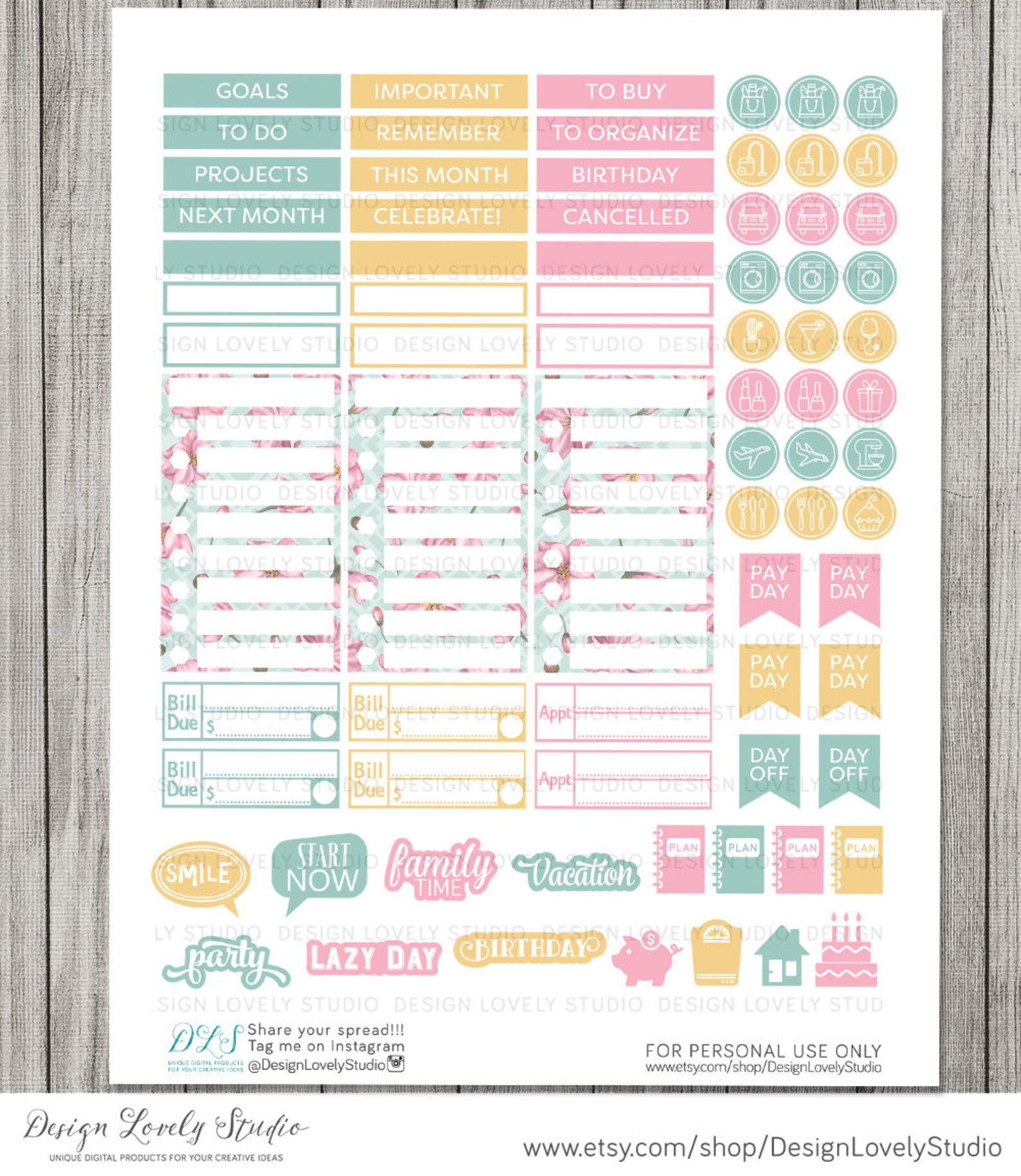 Big Happy Planner Printable Stickers, Big Happy Planner Monthly Kit ...