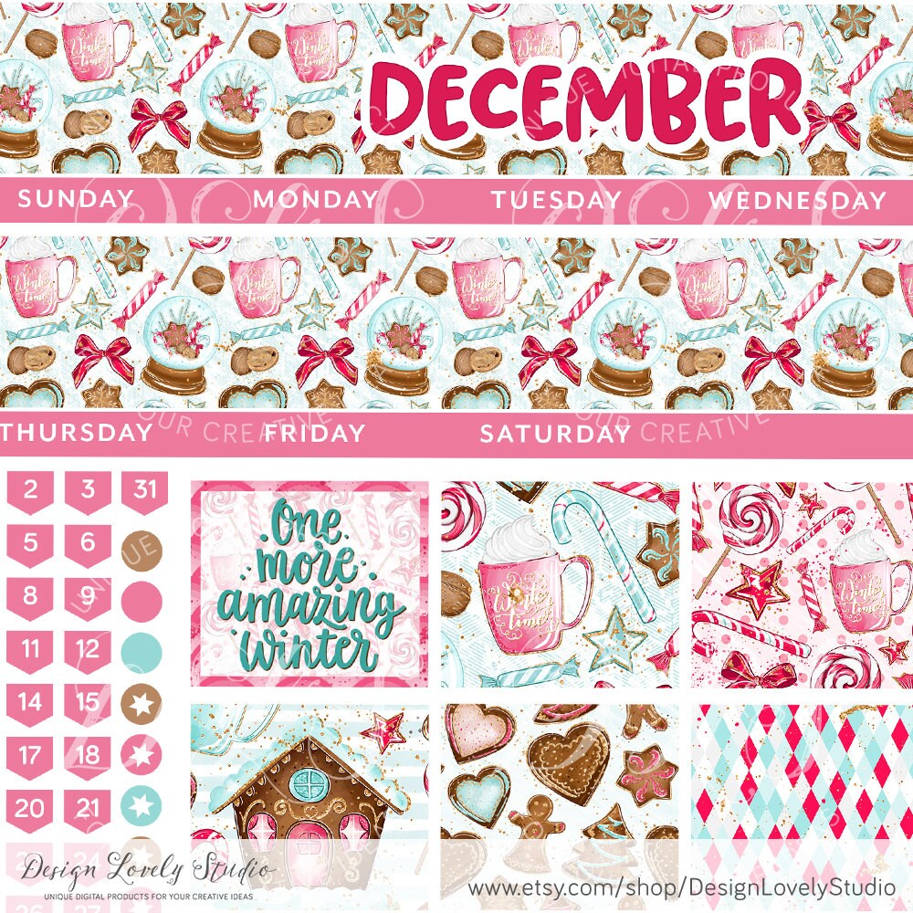 DECEMBER Planner Stickers Printable December Monthly Kit for - Etsy