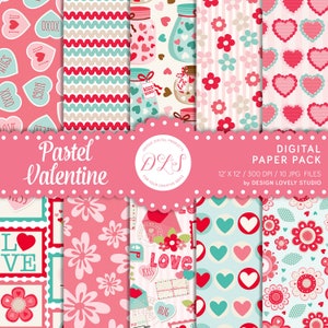 Valentine&#39;s Day Digital Paper Pack, Valentine&#39;s Day Digital Backdrop, Valentines Digital Download, Valentine&#39;s Scrapbook Paper, DP137