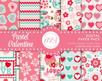 Valentine's Day Digital Paper Pack, Valentine's Day Digital Backdrop, Valentines Digital Download, Valentine's Scrapbook Paper, DP137