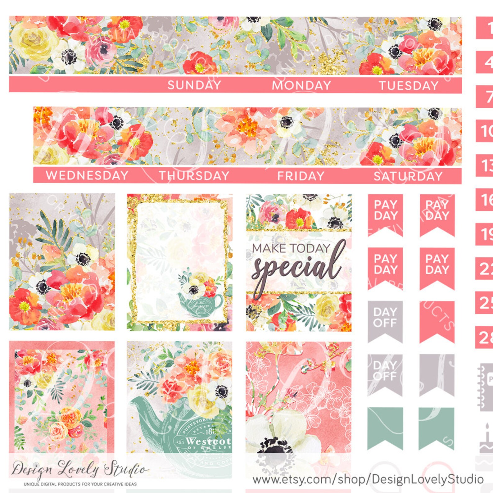 PRINTABLE Mini Happy Planner Stickers, Floral Planner Stickers, Monthly ...