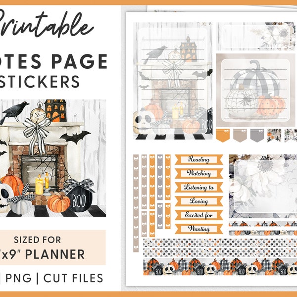 October Notes Page Kit, Printable Planner Stickers, Monthly Sticker Kit, Halloween Planner Stickers, Erin Condren Planner Stickers, ECN227