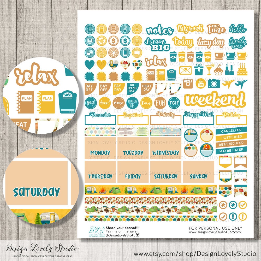 Happy Planner Camping Stickers Camping Planner Printable - Etsy