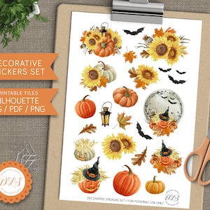 Naklejki dekoracyjne HALLOWEEN, Naklejki październikowe, Naklejki dyniowe nietoperzowe pomarańczowe akwarelowe ECLP Mambi Happy Planner Filofax DS106