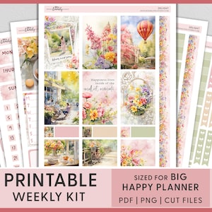 Druckbare Sommer Planer Aufkleber, Frühling, Aquarell, Pink, Romantisch, Glücklich, Planer Sticker Kit, BW233