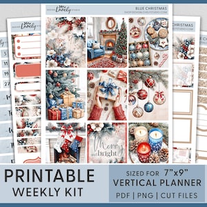 Afdrukbare kerstplannerstickers, vakantieplanner, decemberstickers, verticale wekelijkse stickerkit, Erin Condren-stickers, kerstmis, VS269