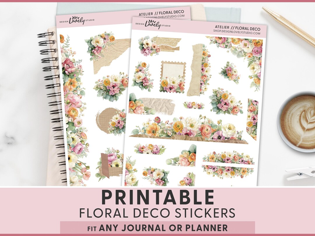 Spring Atelier Journaling Floral Stickers, Printable Planner Stickers ...