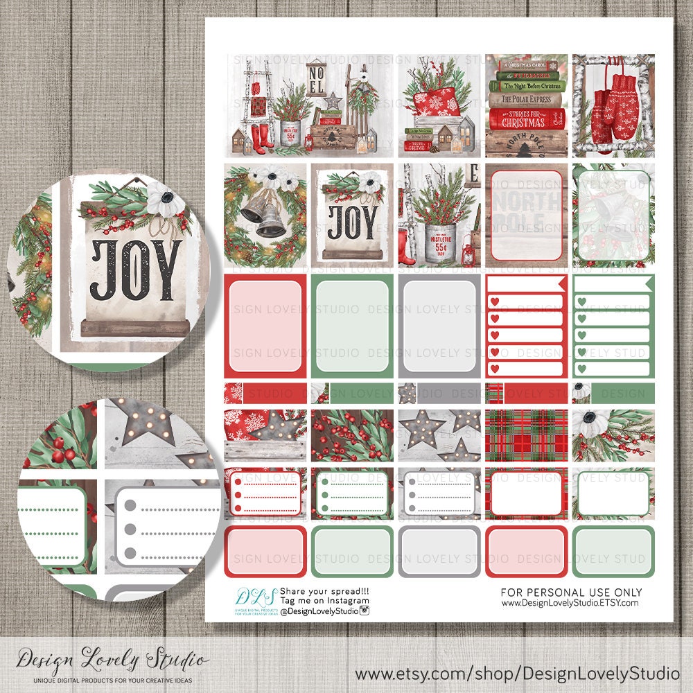 Printable Christmas Planner Stickers Kit, Holiday Planner Stickers ...