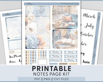 Cozy Reading Fall Printable Planner Stickers, Erin Condren September Notes Page Kit, Rainy Bookshop ECN319