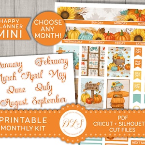 Fall Monthly Planner Stickers, MINI HAPPY PLANNER Printable Monthly Stickers Kit, November Monthly Stickers, September Monthly Kit, MM147 image 1