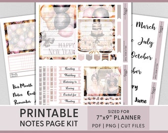 Kit de página de notas de janeiro, kit de página de notas de janeiro, adesivos de página de notas de ano novo, adesivos de planejador para impressão, planejador de vida Erin Condren, ECN260
