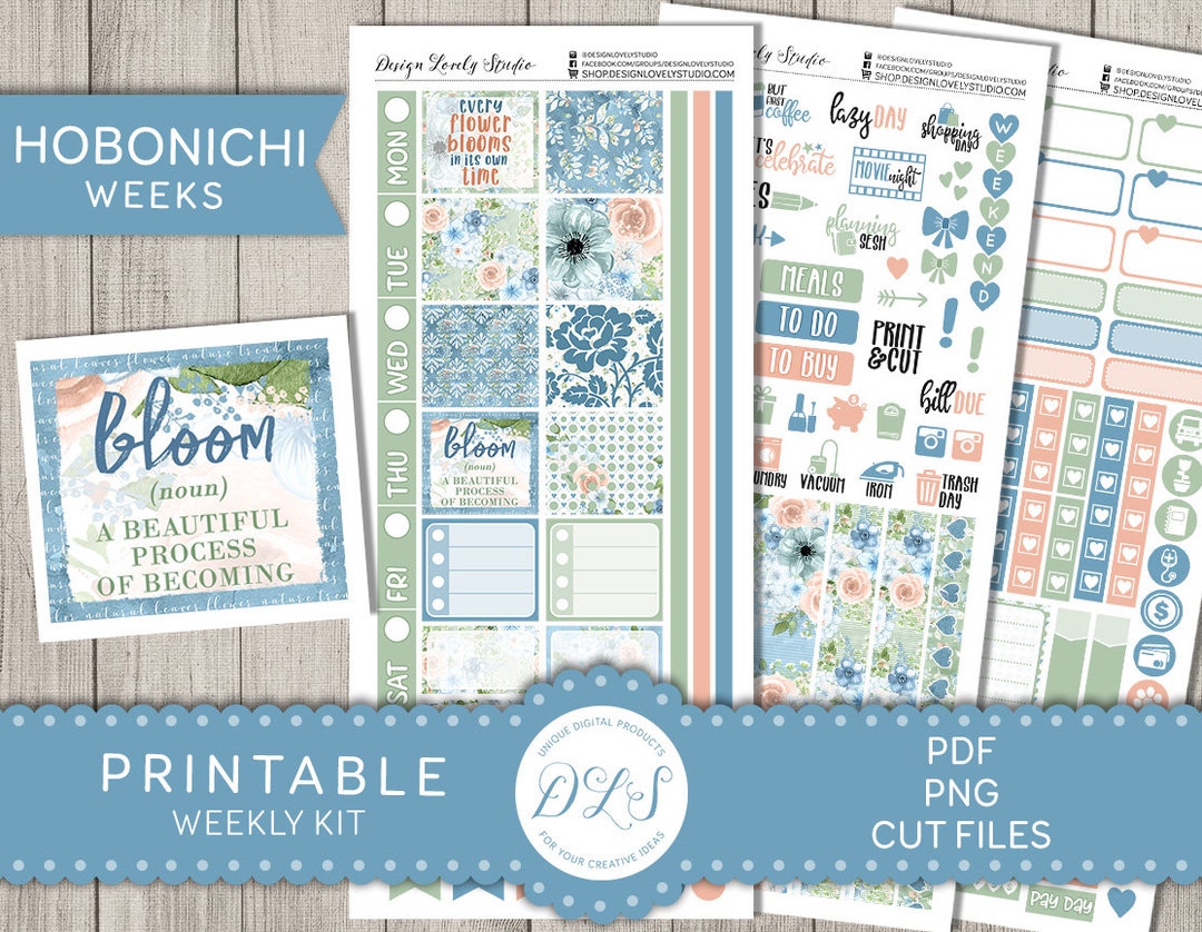 Printable HOBONICHI Weeks Stickers Kit, Floral Planner Stickers, Spring ...