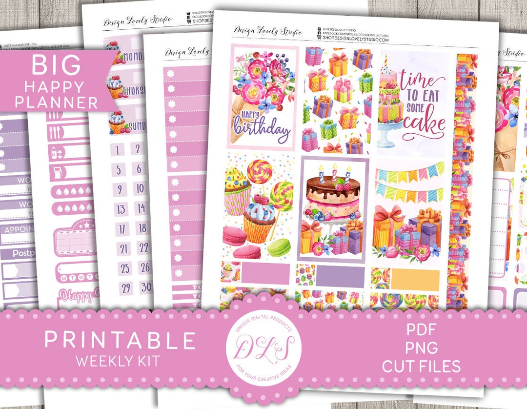 PRINTABLE Birthday Planner Stickers Kit, Big Happy Planner Stickers Kit ...