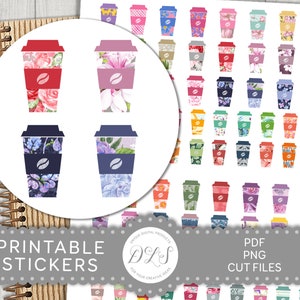 Printable Coffee To Go Planner Stickers, Coffee Cup Stickers, Coffee Addict Stickers, To Go Cups Stickers, Coffee Lover Stickers, DS163