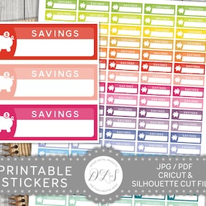 Savings Stickers, Savings Planner Stickers, Printable Savings Planner Stickers, Savings Tracker Stickers, Money Planner Stickers, FS118