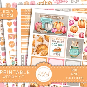 Kit de adesivos para planejador de ação de graças para impressão, adesivos para planejador de torta de abóbora, adesivos para planejador de outono, adequado para planejador vertical Erin Condren, VS176