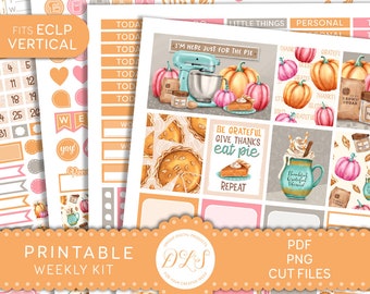 Printable THANKSGIVING Planner Stickers Kit, Pumpkin Pie Planner Stickers, Fall Planner Stickers, fits Erin Condren Vertical Planner, VS176