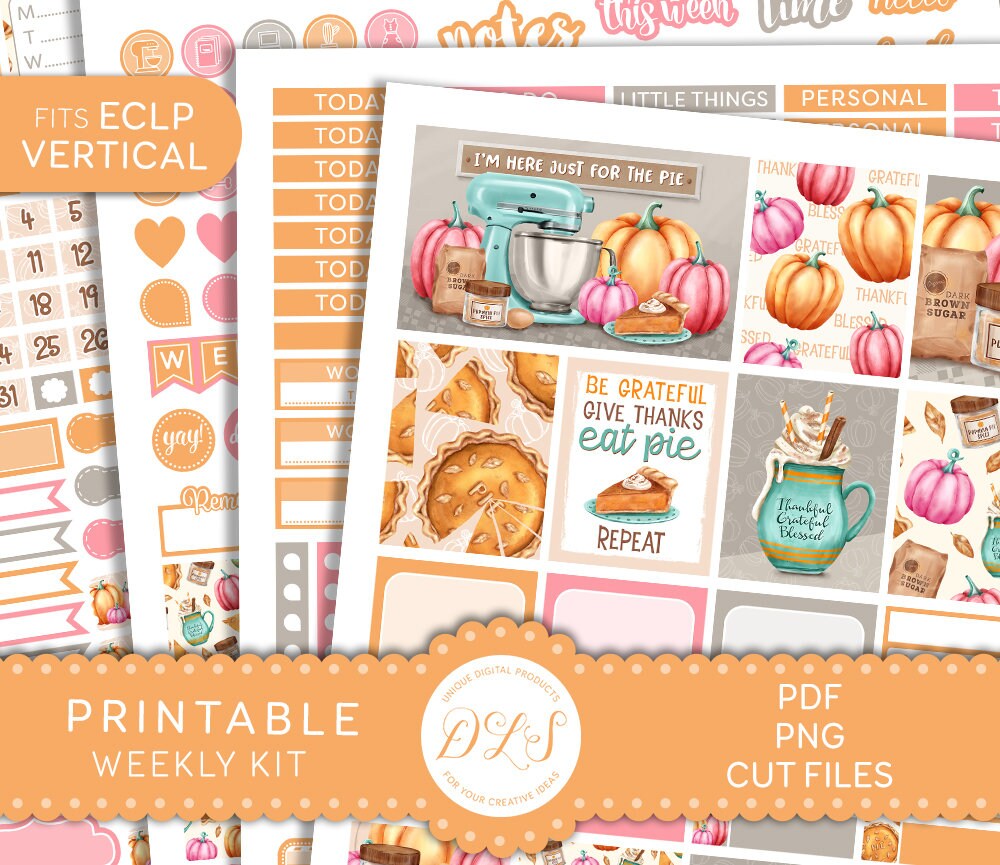 Printable THANKSGIVING Planner Stickers Kit Pumpkin Pie | Etsy