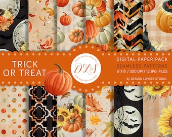 Carta digitale HALLOWEEN Pack: "dolcetto o scherzetto" carta digitale ottobre autunno zucca lascia DP110 senza giunte dell'acquerello Papers