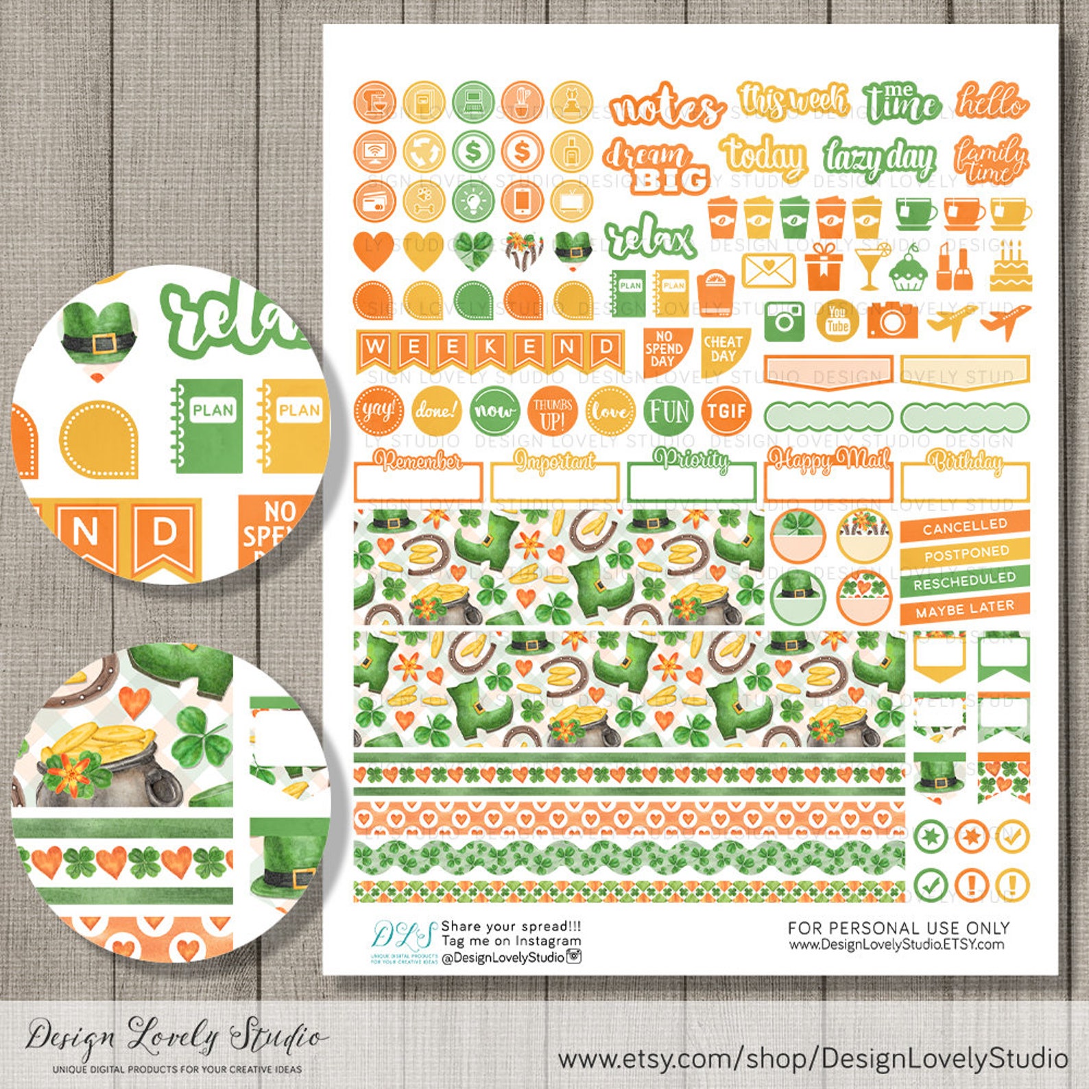 St Patricks Day Planner Stickers, St Patricks Day Weekly Kit, March ...