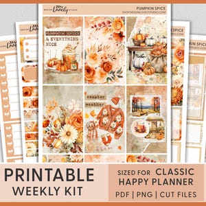 Adesivi per planner autunnali, foglio di adesivi autunnali, adesivi Happy Planner stampabili, kit di adesivi settimanali, zucche, Ringraziamento, ottobre, HP261