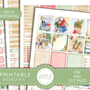 Printable Weekly Sticker Kit, Erin Condren Horizontal Stickers, Beach Planner Stickers, Printable Planner Stickers, Summer Weekly Kit, HS195