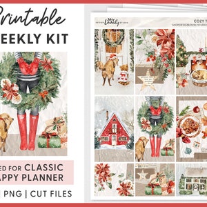 Kerstplannerstickers, Happy Planner afdrukbare stickers, Winterplannerstickers, wekelijkse stickerkit, december wekelijkse kit, HP216