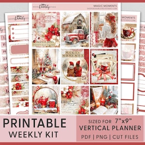 Afdrukbare kerstplannerstickers, vakantieplanner, decemberstickers, verticale wekelijkse stickerkit, Erin Condren-stickers, kerstmis, VS270