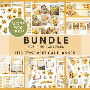 Pacchetto adesivi Girasoli Planner, adesivi mensili, kit adesivi settimanali, adesivi per diario, Erin Condren, stampabile, estate, BV118