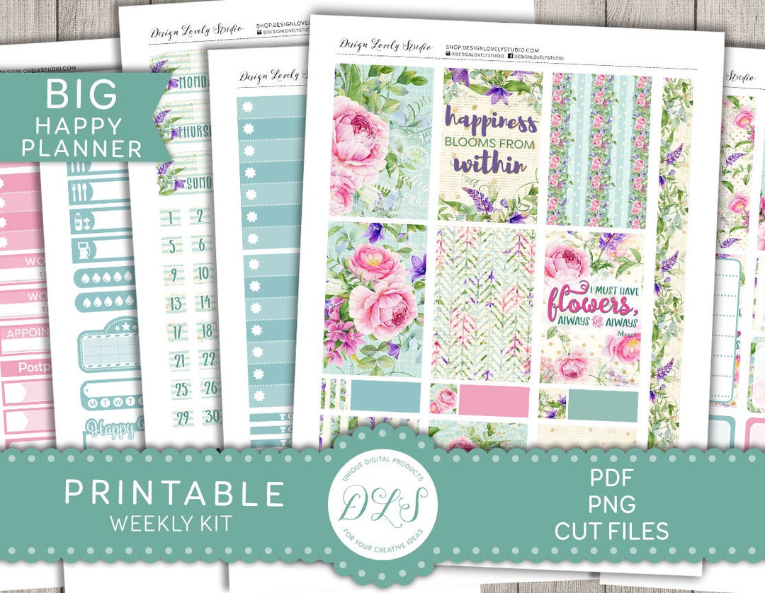 PRINTABLE Big Happy Planner Stickers Kit, Floral Planner Stickers Kit ...
