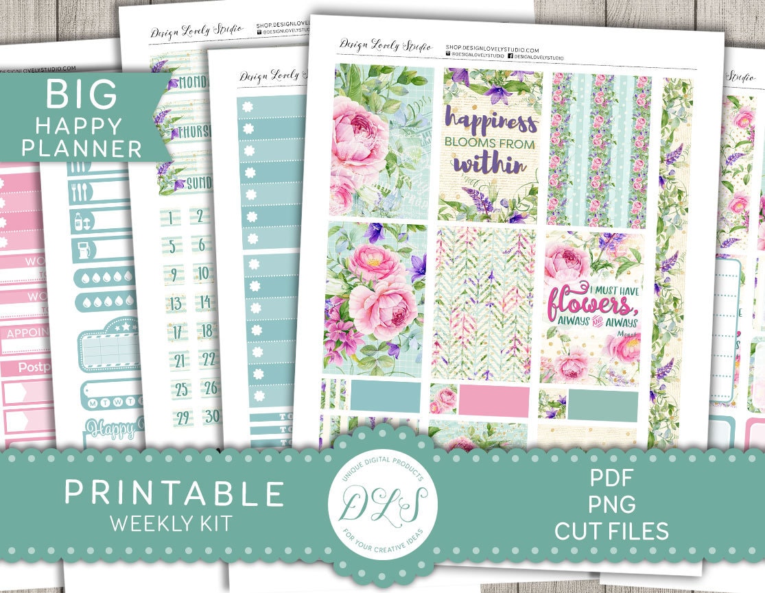 PRINTABLE Big Happy Planner Stickers Kit Floral Planner | Etsy