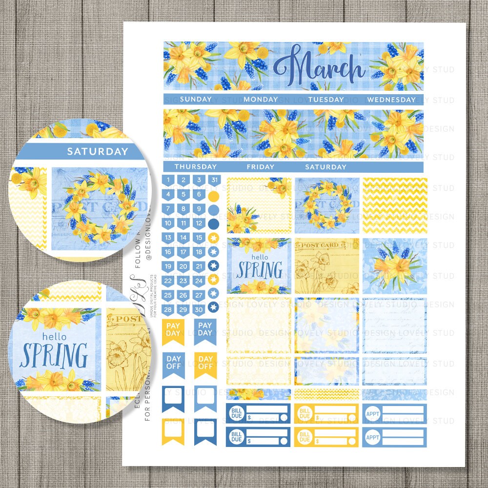 March Stickers Kit for Erin Condren, Printable March Planner Stickers ...