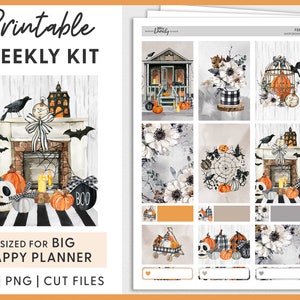 Halloween Planner Stickers, Big Happy Planner Stickers Kit, Fall Planner Stickers, Weekly Sticker Kit, Printable Stickers, Cut files,  BW191