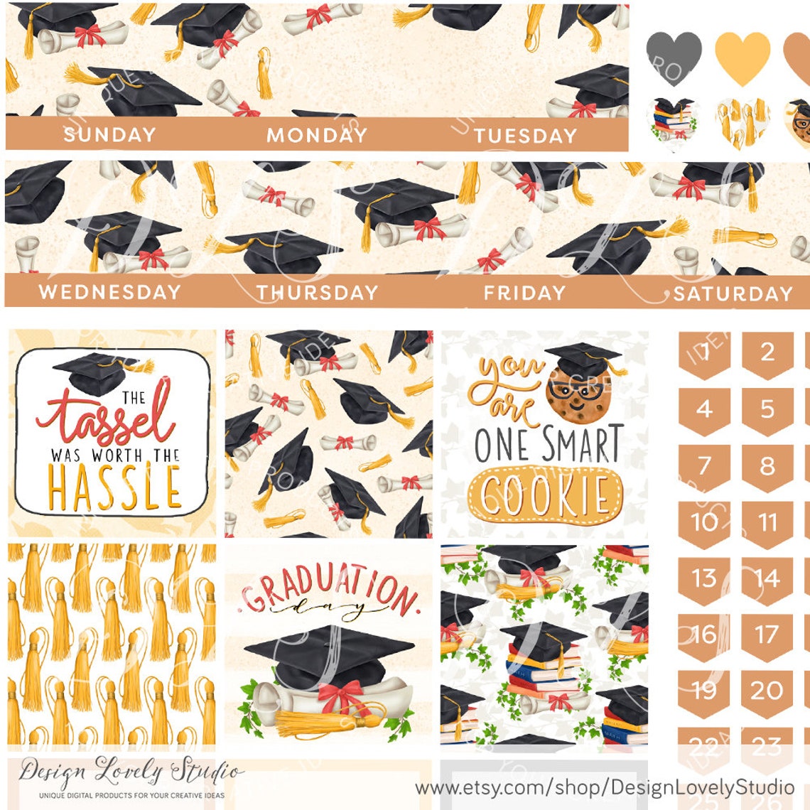 Graduation Planner Stickers, Graduation Monthly Kit, Printable Happy