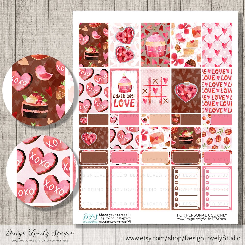 VALENTINE'S DAY Printable Planner Stickers, February Weekly Stickers ...
