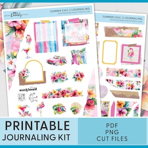 Palm Beach Journaling Stickers – Printable Tropical Planner Stickers for Bullet Journals, Scrapbooking, and Summer Spreads, Cut Files, JS225