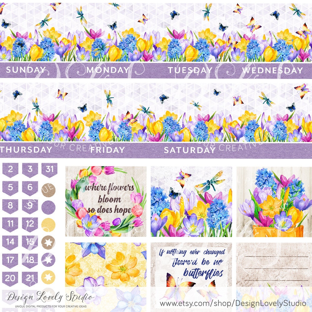 Printable FLORAL Monthly Planner Stickers Spring Monthly | Etsy